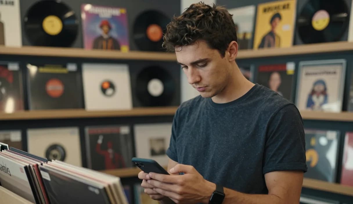 A money transfer for a vinyl store owner on a phone
