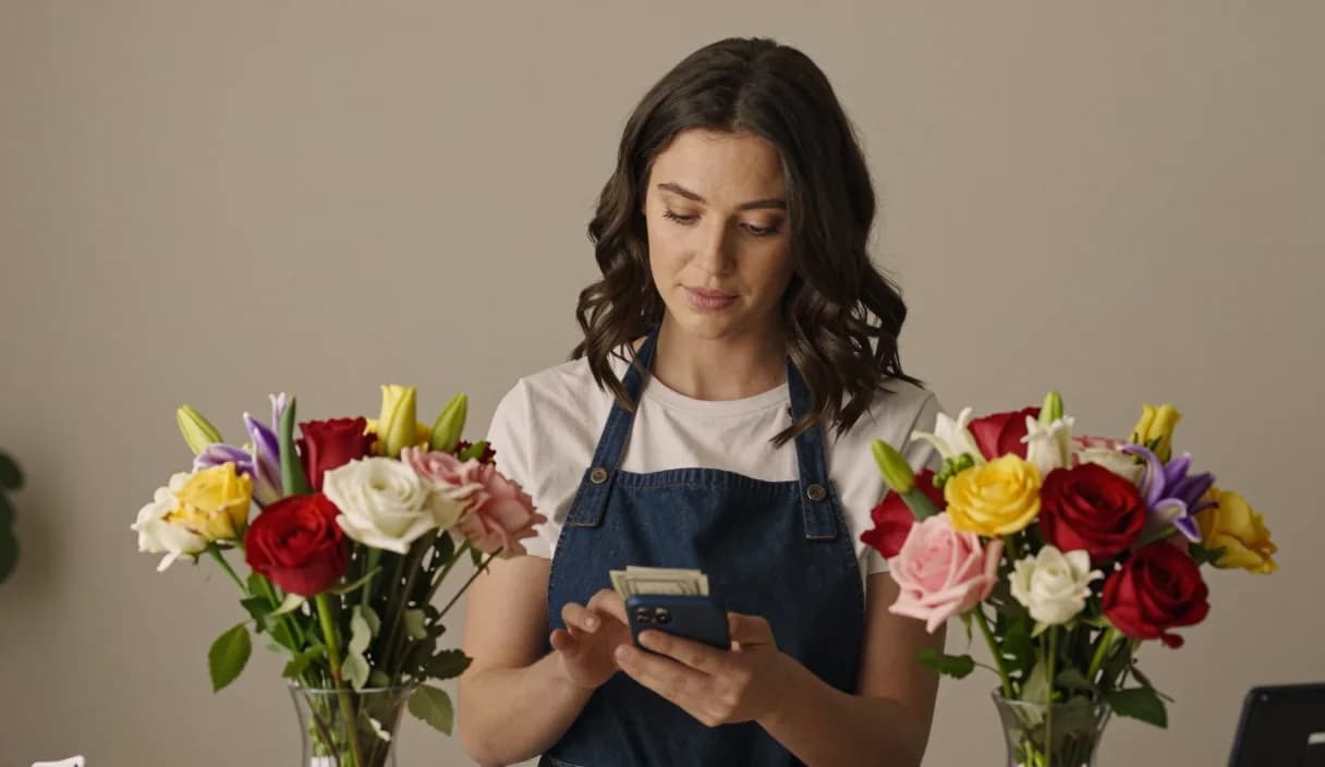 A money transfer for a wedding florist on a phone