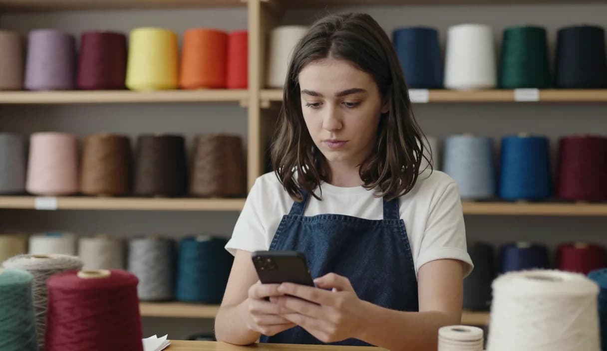 A money transfer for a yarn shop owner on a phone