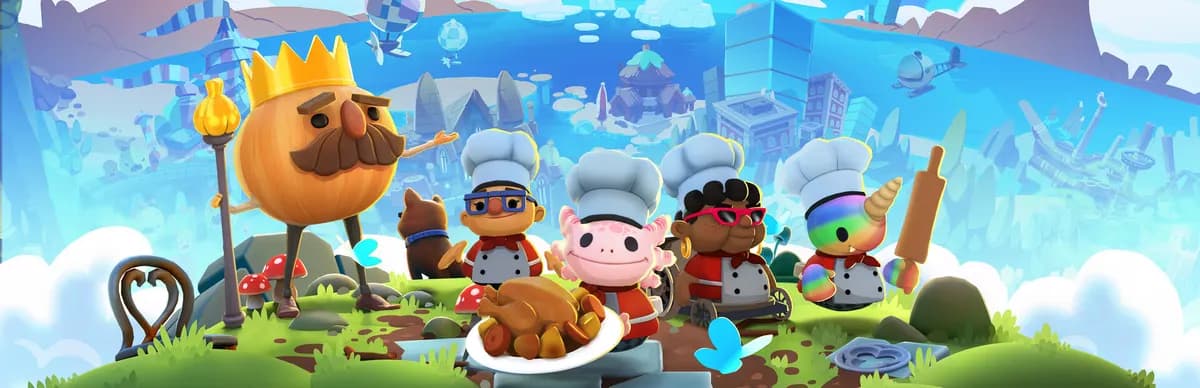 Overcooked! All You Can Eat-ის ოფიციალური არტი. ჟანრი მსუბუქი, სტუდია Team17 Digital.