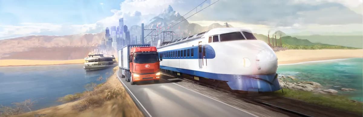 Transport Fever 2-ის ოფიციალური არტი. ჟანრი მსუბუქი, სტუდია Urban Games.