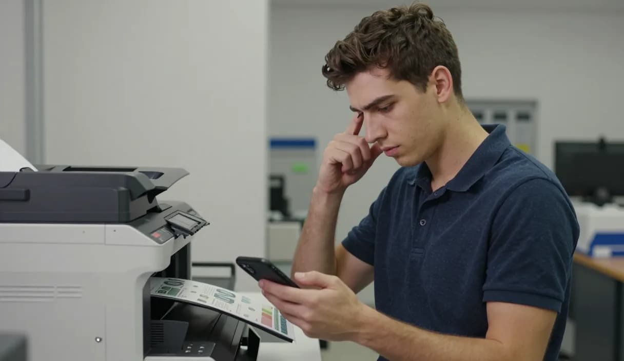 A money transfer for a print shop worker on a phone
