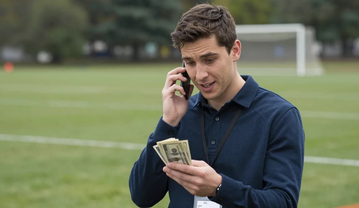 A money transfer for a sports club manager on a phone