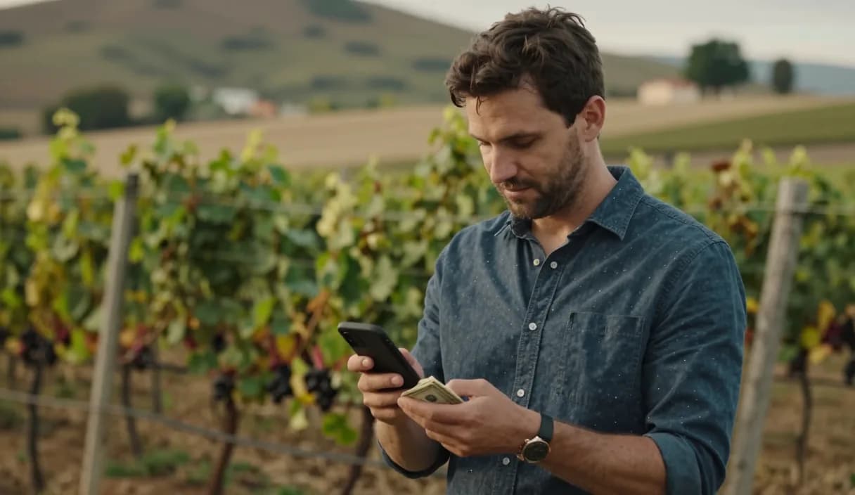 A money transfer for a wine tour guide on a phone